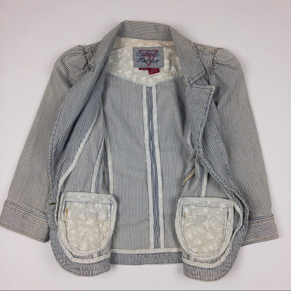 Guess vintage striped denim jacket 3/4 sleeve - Picture 3 of 8